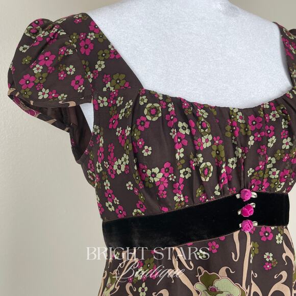 Rare Vintage Silk Floral Top ASO Rory Gilmore Girls Brown Pink Blouse - Picture 9 of 10